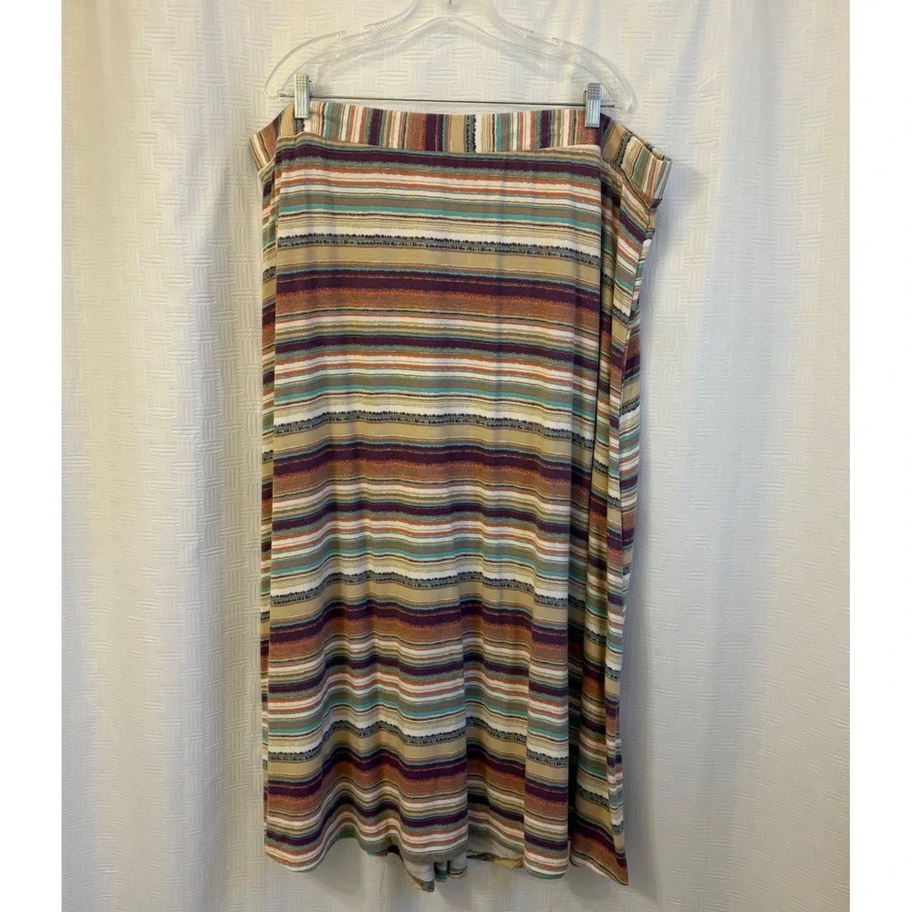 Roz & Ali Womens‎ 3X Maxi Skirt Multi Color Striped Jersey Knit Elastic Waist